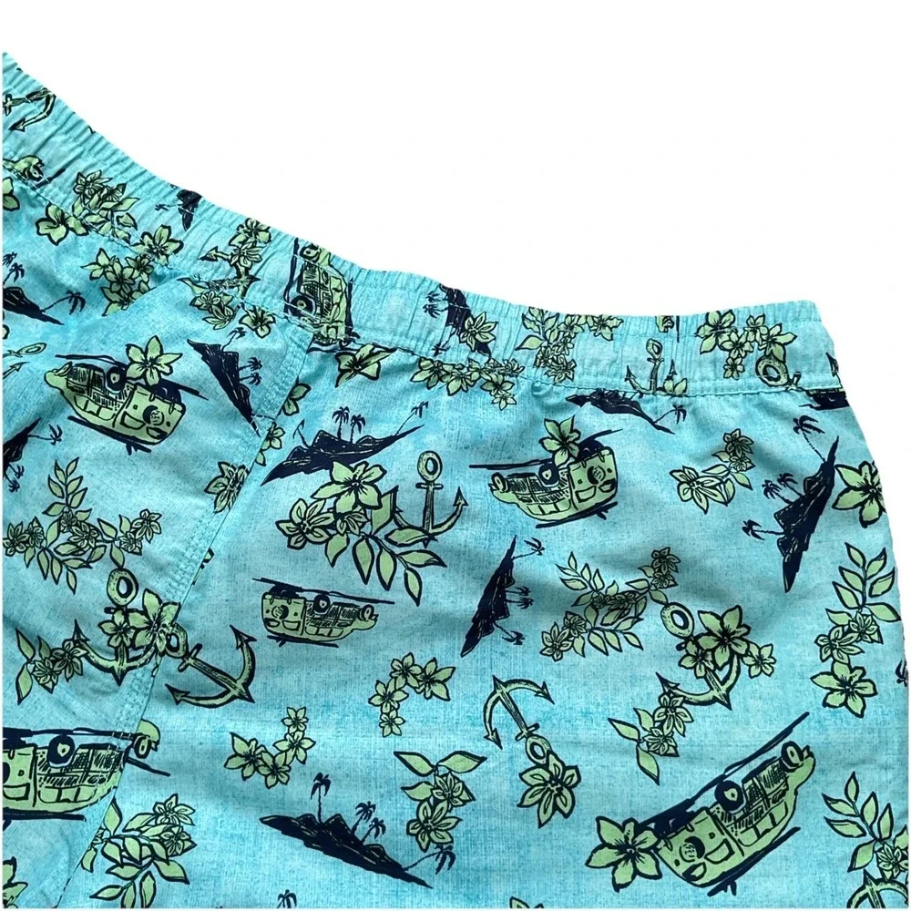 Men's Pull On Blue/green Surf Themed Swim Trunks/board Shorts Beach Vacation XL‎